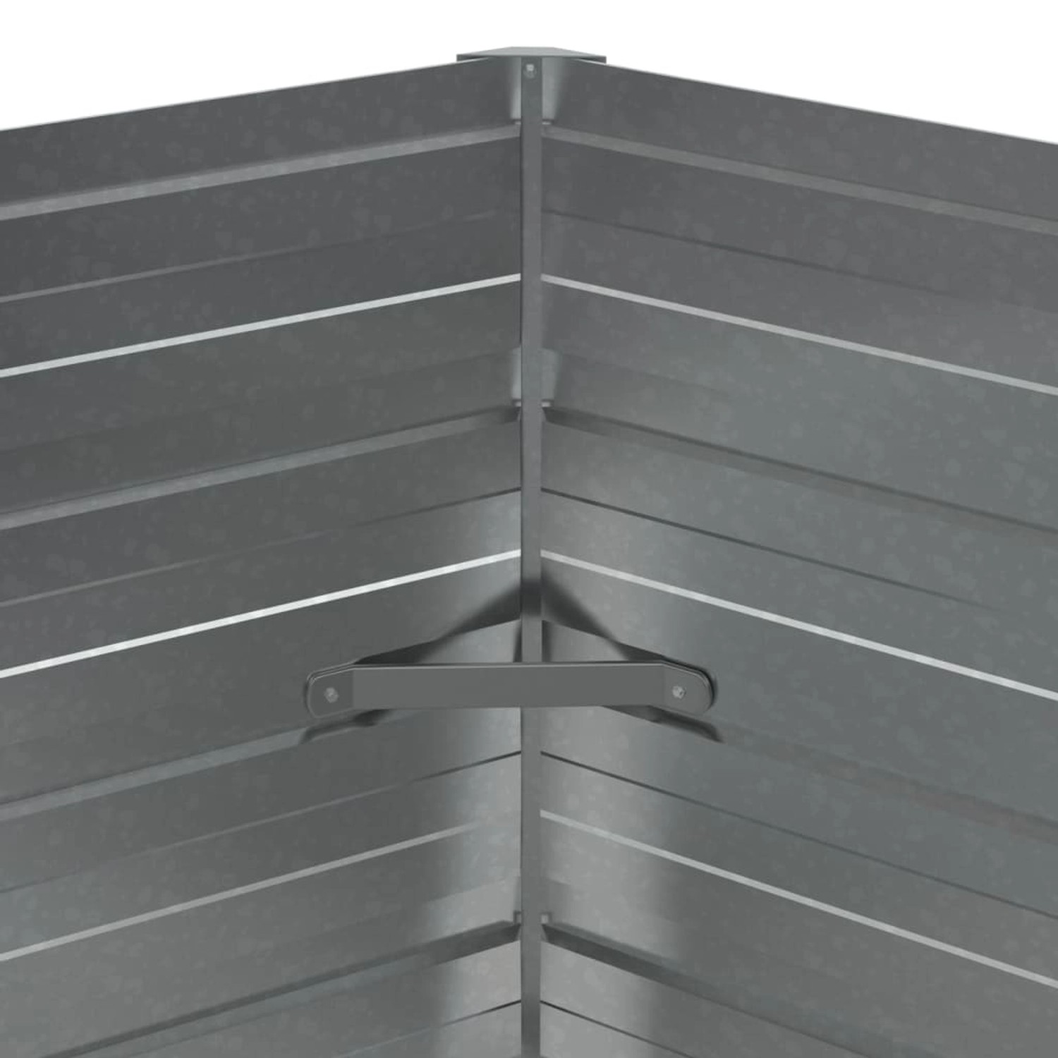 Detailansicht eines silbernen vidaXL Garten-Hochbeets aus Stahl, Ecke mit Verstrebung.