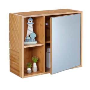 Relaxdays Spiegelschrank Bambus MDF Glas Natur mit Regalfächern Höhenverstellbar 45 cm x 54,5 cm x 20 cm 8,2 kg