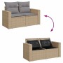 Beige 9-tlg. Garten-Sofagarnitur aus Rattan mit Kissen und Stauraum unter den Sitzen.