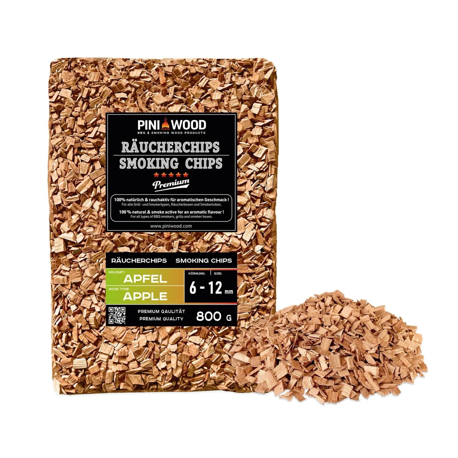 PINI Räucherchips 800 g Apfel 6-12 mm Smoking Chips Räucherspäne