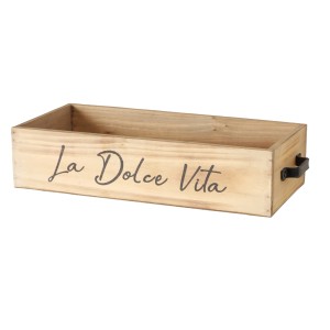Braune Boltze Aufbewahrungsbox Cucina aus Holz mit Schriftzug "La Dolce Vita" und Metallgriffen.