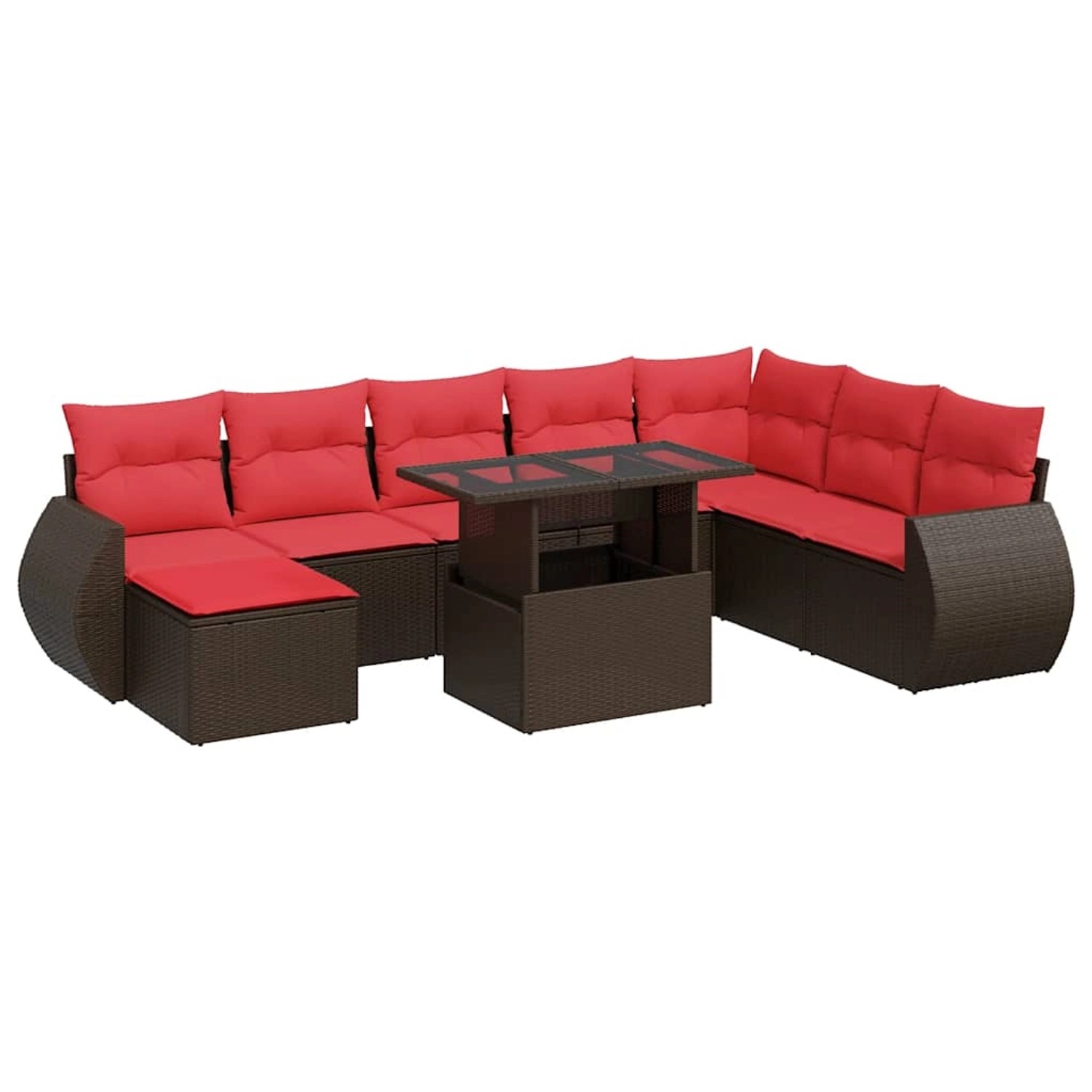 vidaXL 9-Tlg Garten-Sofagarnitur mit Kissen Braun Poly Rattan Akazie 3326695