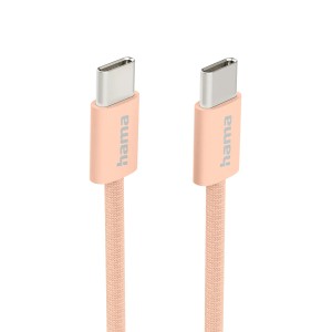 Hama USB-C Ladekabel, 1m, orangefarbenes Nylon-Gewebe.