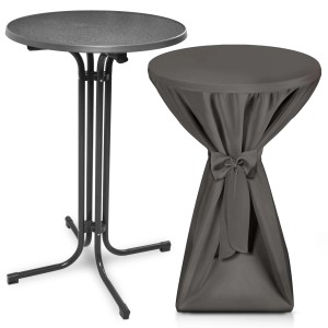 Beautissu Bellini Stehtisch Ø 60cm Grau mit Premium Stehtischhusse Ø 60cm Anthrazit