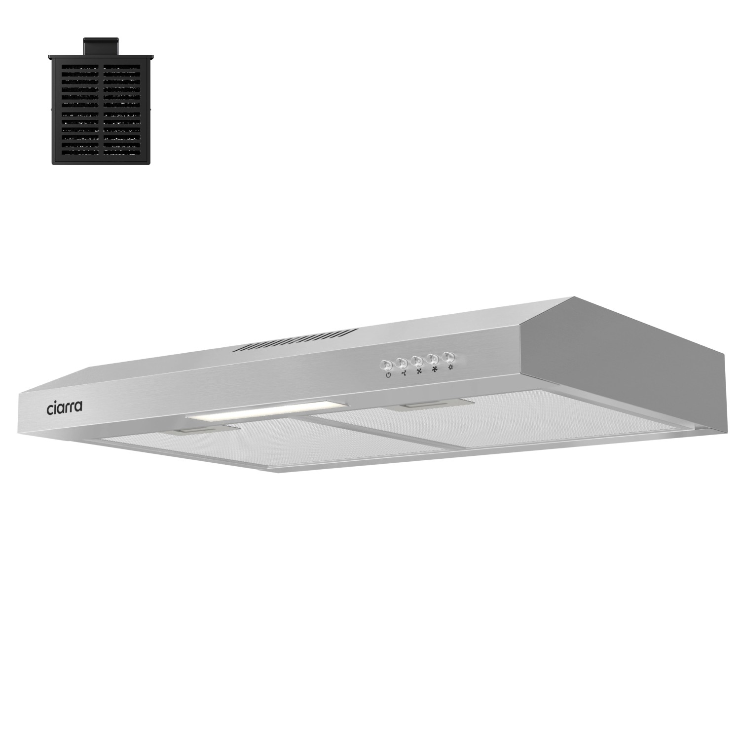 CIARRA Unterbauhaube 60 cm 220 m³/h A+ 3 Stufen Edelstahl VM6903DS