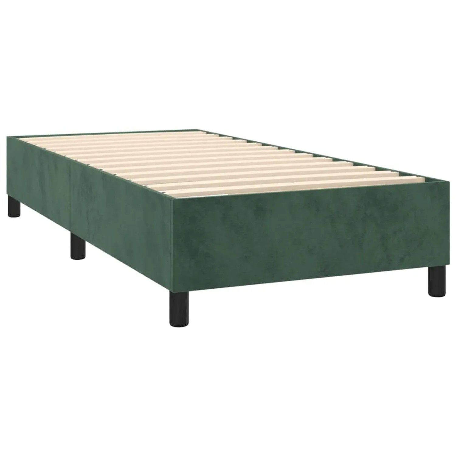 Dunkelgrünes vidaXL Boxspringbett 90x190 cm mit Samtbezug und Lattenrost.