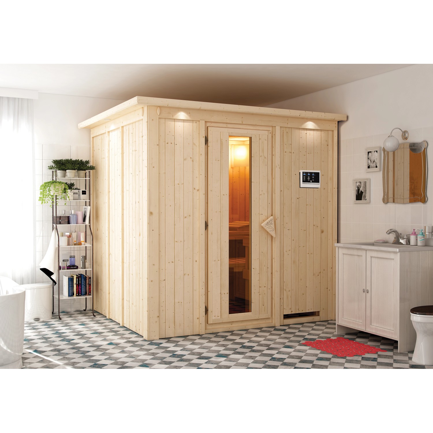 Sauna Eupa inkl. Kranz-Set inkl. Ofen 3,6 kW ext. Strg. Mondern