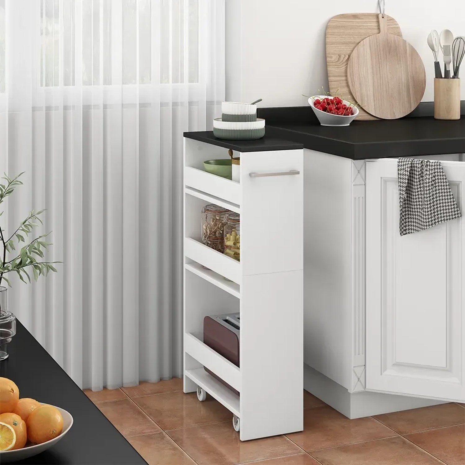 Vicco Rollregal Rivo in Weiß/Anthrazit (20x85 cm) als praktischer Küchenschrank mit Rollen.