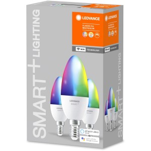 3er-Pack Ledvance Smart+ WiFi LED-Lampen in Kerzenform E14 mit Farbwechsel. Smarte Beleuchtung für Ihr Zuhause.