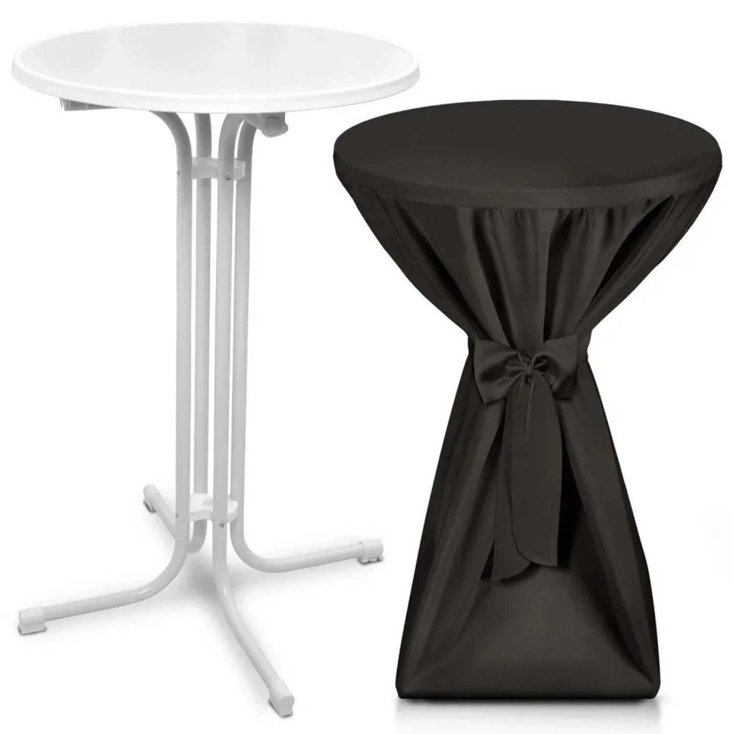 Beautissu Bellini Stehtisch ø 80cm Weiß mit Premium Stehtischhusse ø 80cm Schwarz