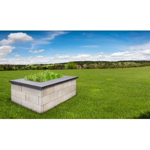 EHL Hochbeet CityPur Set, grau-anthrazit, 173x93x59cm, aus Betonsteinen mit Pflanzen befüllt.