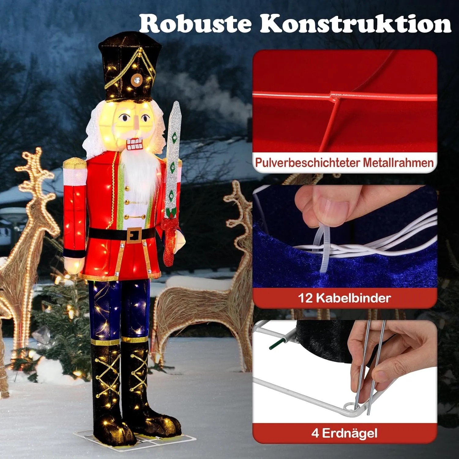 Große, beleuchtete Costway Nussknacker Figur (157 cm) als Weihnachtsdekoration für Innen und Außen.