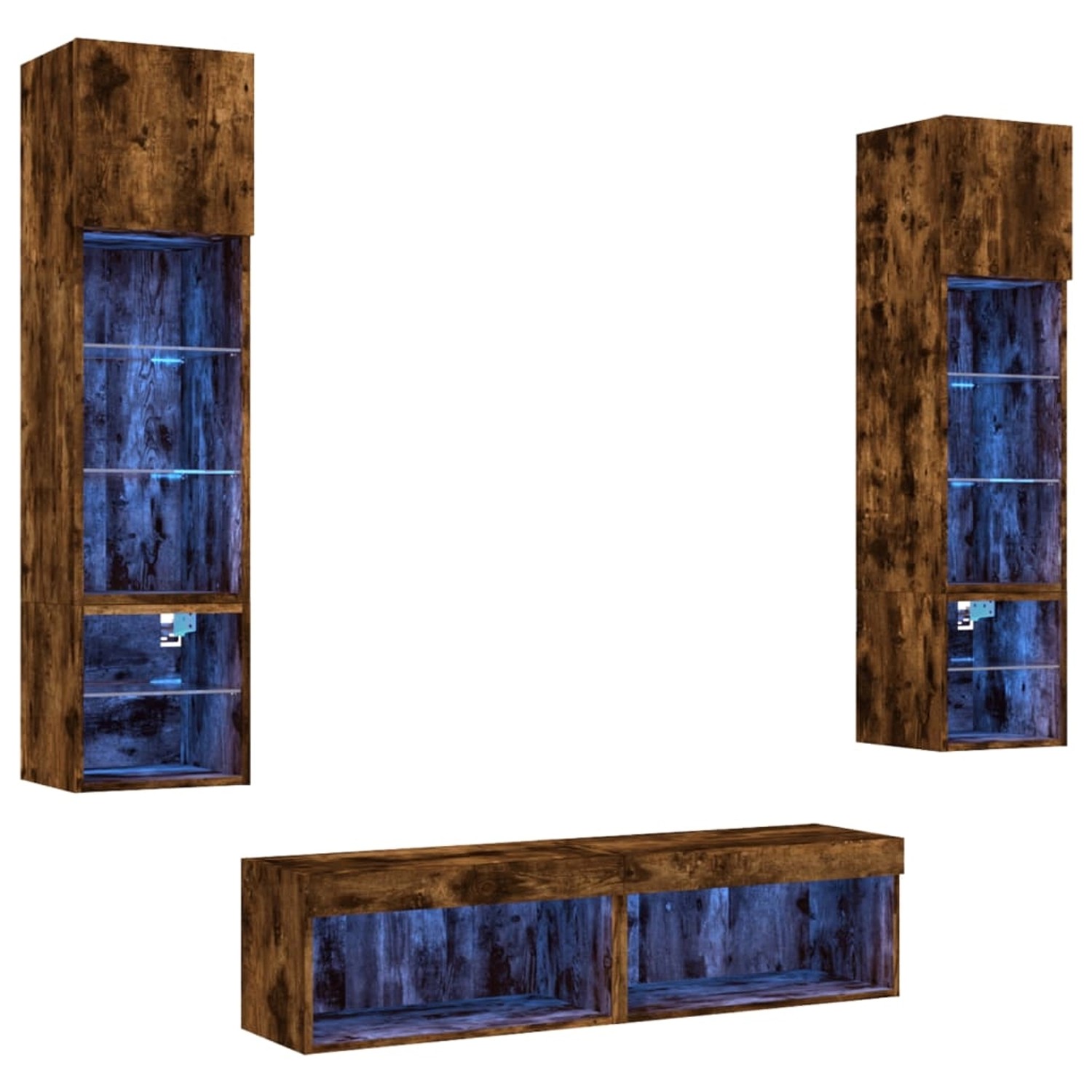 vidaXL 6-Tlg Wohnwand mit LED-Beleuchtung Räuchereiche Holzwerkstoff 3216626