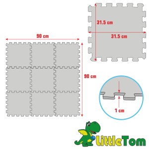 LittleTom Spielmatte, 9 graue Puzzlematten 30x30 cm, ideal als Krabbelunterlage.