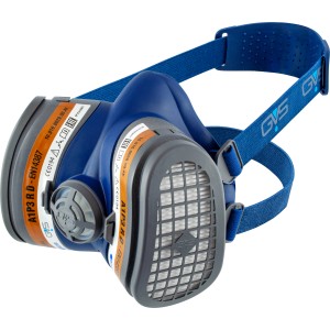 Gebol GVS Atemschutzmaske Elipse A1-P3, blaue Halbmaske mit Filtern und Gummibändern für optimalen Sitz.