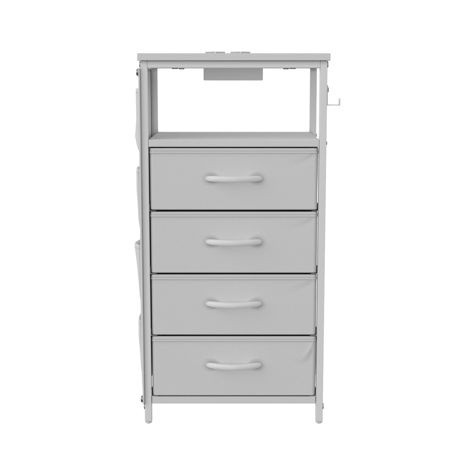 PXloue Kommode Aufbewahrungsschrank in Weiß mit LED-Beleuchtung und USB Kunstleder für Schlafzimmer/Wohnzimmer