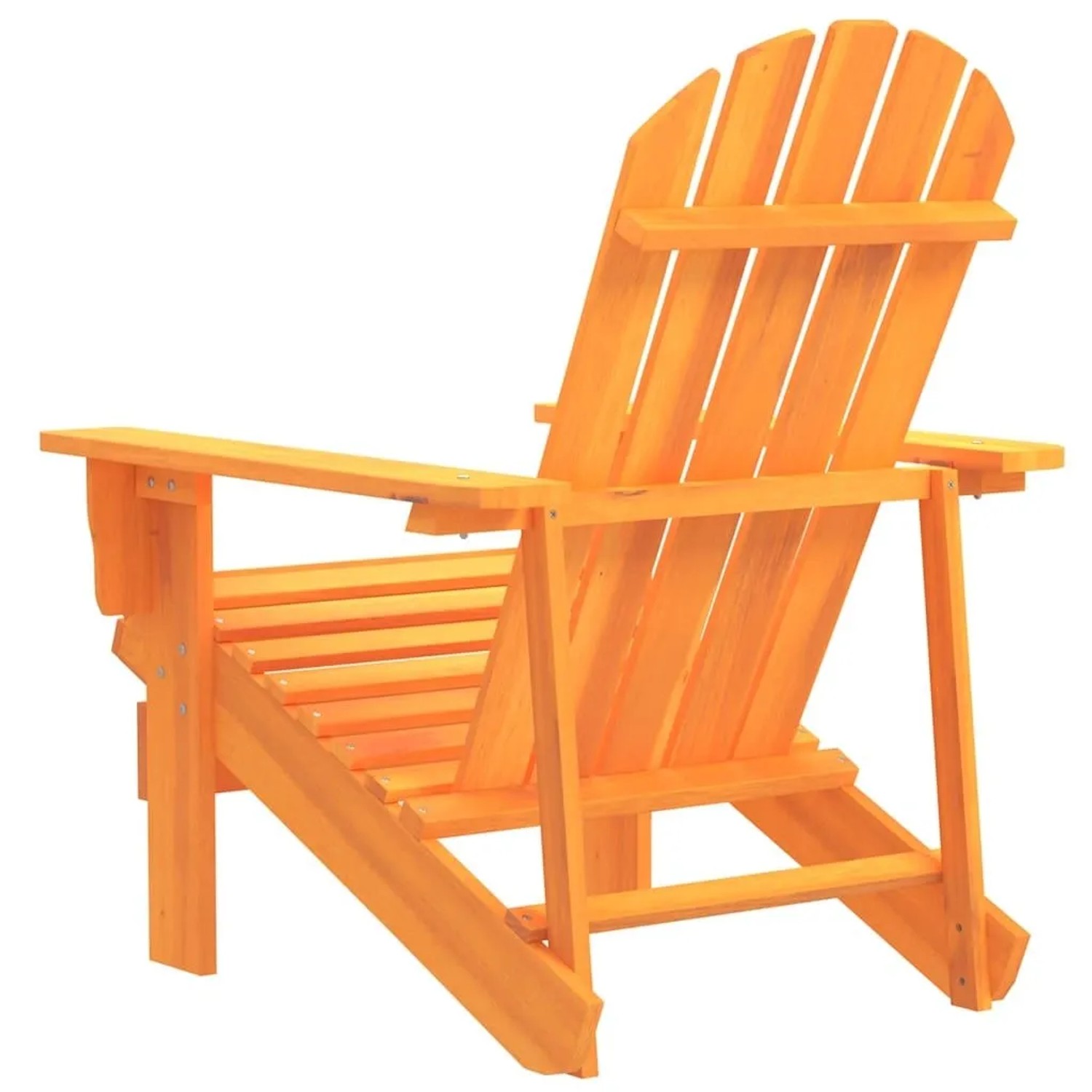 Oranger vidaXL Adirondack-Gartenstuhl aus massivem Tannenholz, von hinten rechts gezeigt. Breite Armlehnen, Lattenrückenlehne.