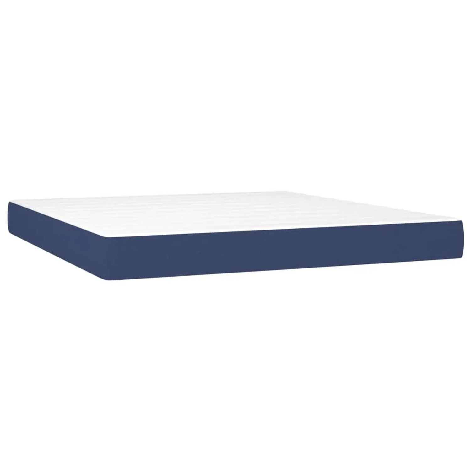 Blaues Boxspringbett mit weißer Matratze, Stoffbezug, 180x200 cm.