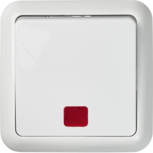 OBI Kontrollschalter Penelope polarweiß mit Rahmen und roter Glimmlampe.