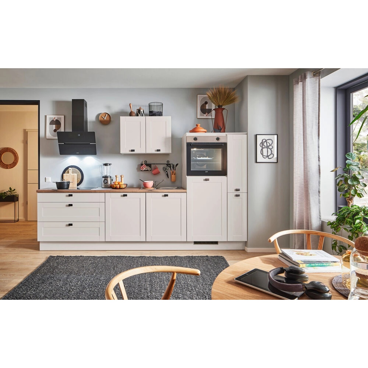 pino Küchenzeile 300cm Kaschmirgrau Matt Anschlag R 1 Geräte-. 1 Seitenschr günstig online kaufen