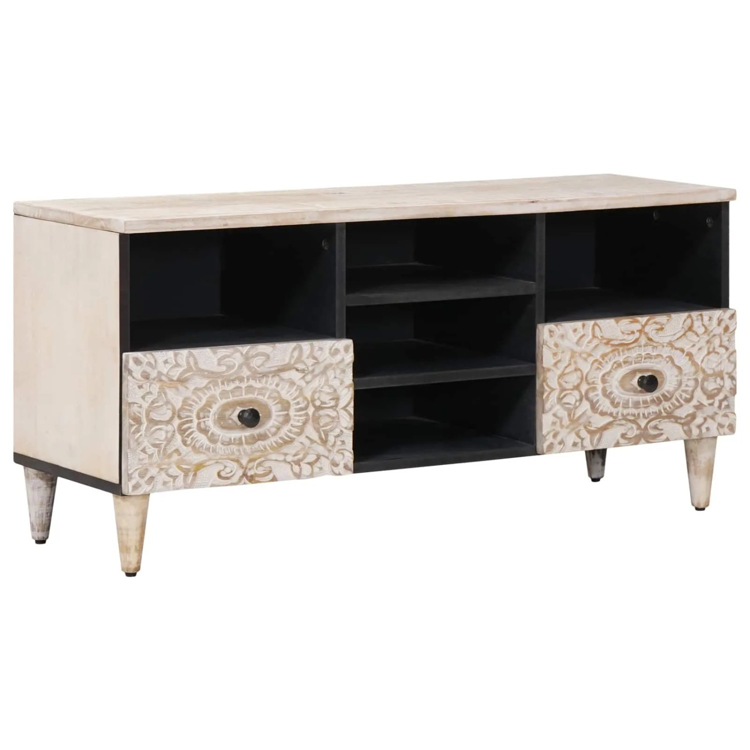 vidaXL TV-Schränk mit Regal Weiß 100 x 33,5 x 46 cm Massivholz Mango 4018386