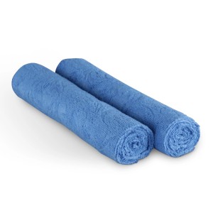2er-Pack blaue Bestlivings Microfaser Geschirrtücher, 65x45 cm, gerollt.