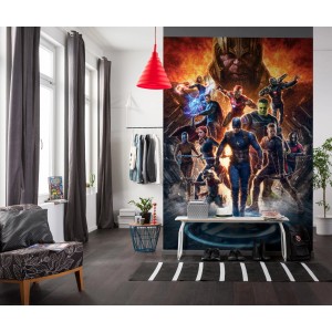 Komar Vliesfototapete Avengers vs Thanos im Raum, mit Superhelden-Motiv.