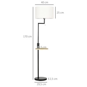 HOMCOM Stehleuchte aus schwarzem Stahl mit cremefarbenem Schirm und integrierter Ablage. Modernes Design für Innenleuchten.