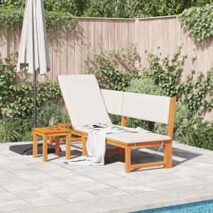 Sonnenliege aus Akazienholz mit 3-in-1 Funktion und Beistelltisch für Garten oder Terrasse.