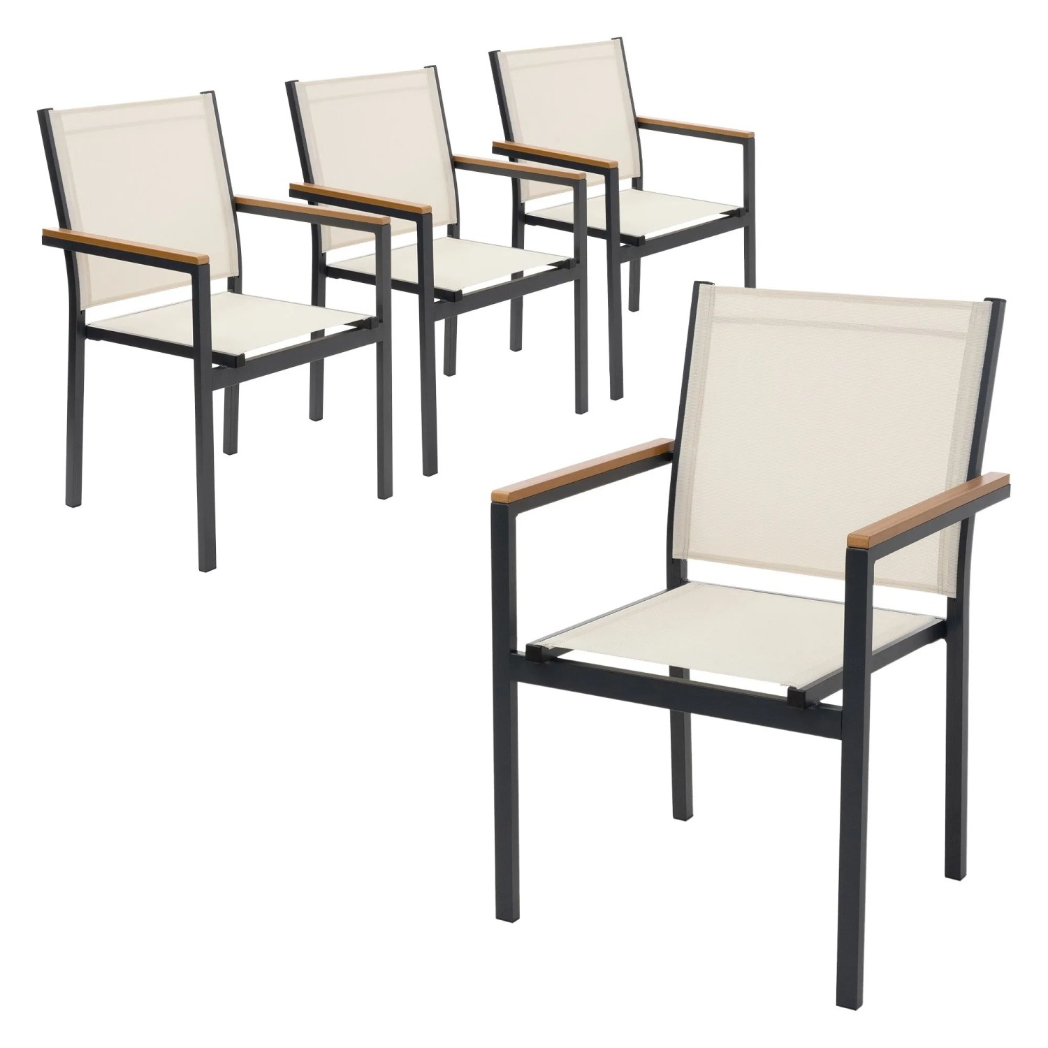 ML-Design Gartenstühle 4Er Set Beige Textilene mit Aluminiumgestell