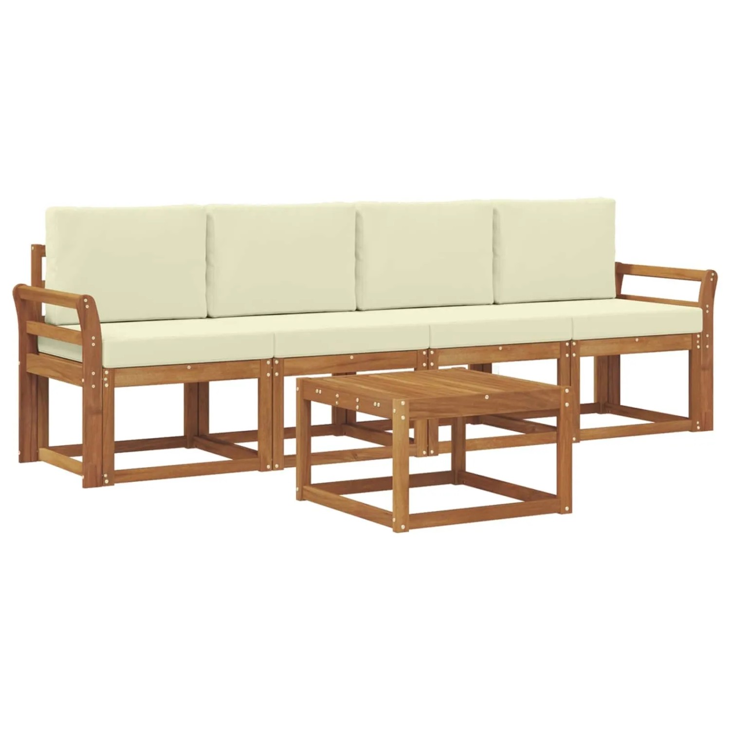 vidaXL Outdoor-Sofagarnitur 5 Stk Natur und Creme Massivholz Akazie 3365973