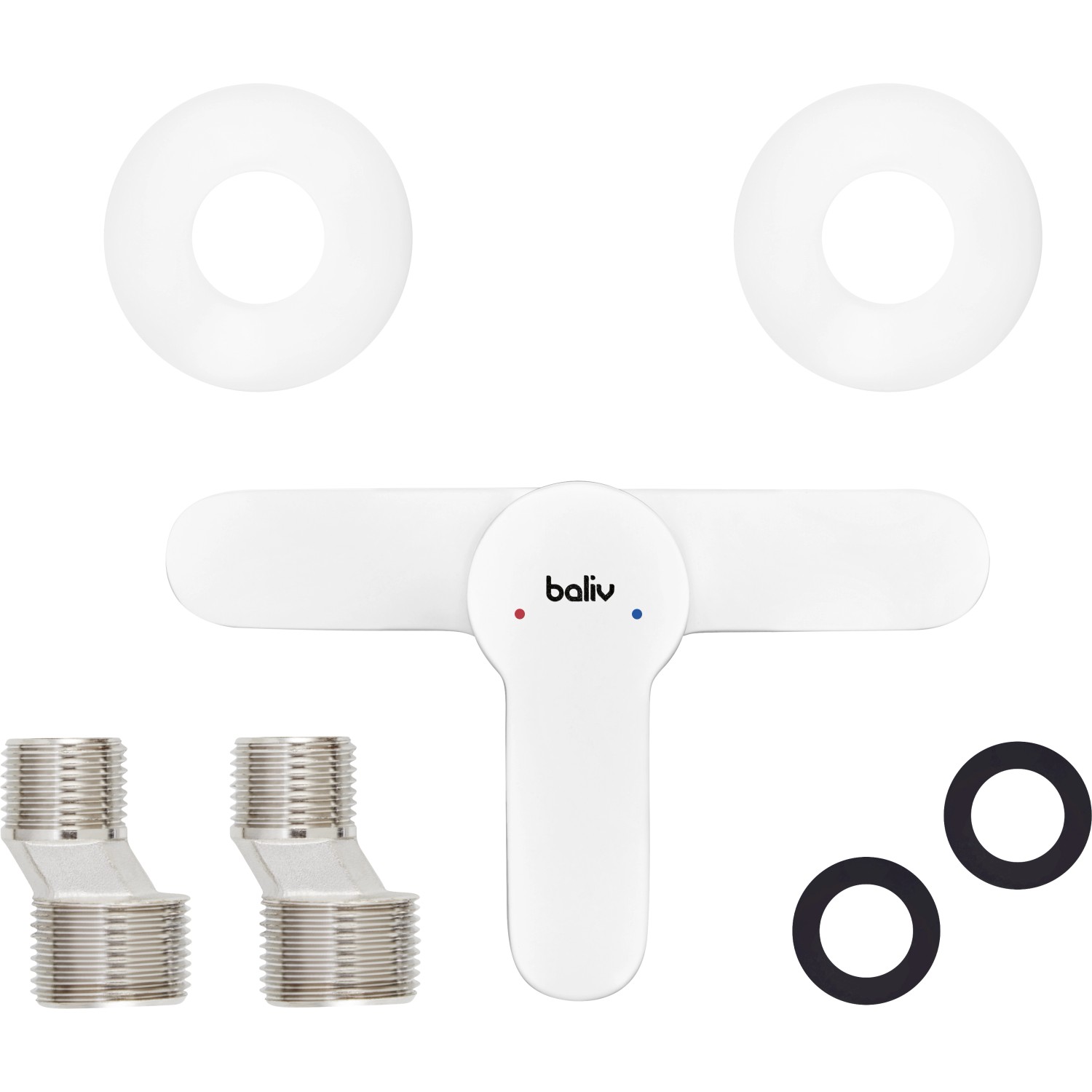 Weiße baliv Duscharmatur DU-5892 mit S-Anschlüssen und Rosetten.
