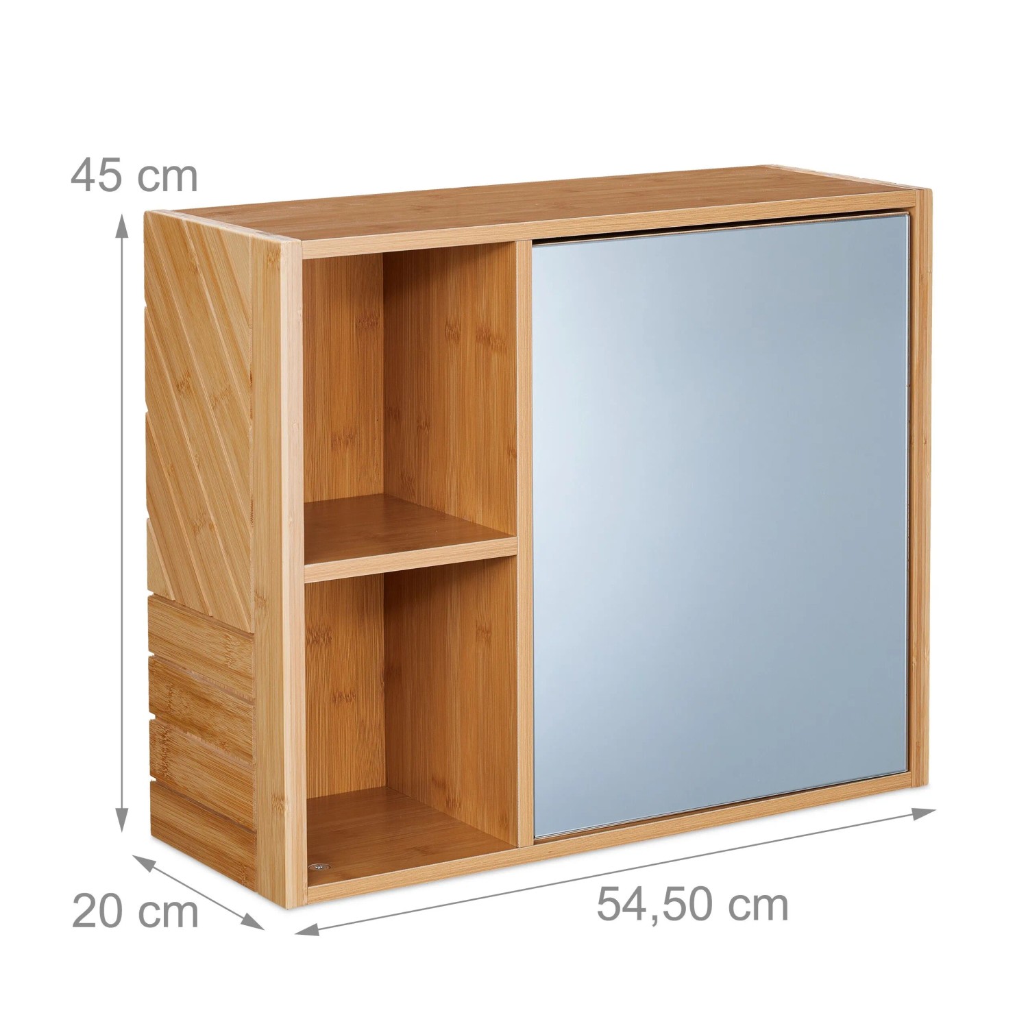Relaxdays Spiegelschrank Bambus MDF Glas Natur mit Regalfächern Höhenverstellbar 45 cm x 54,5 cm x 20 cm 8,2 kg_4