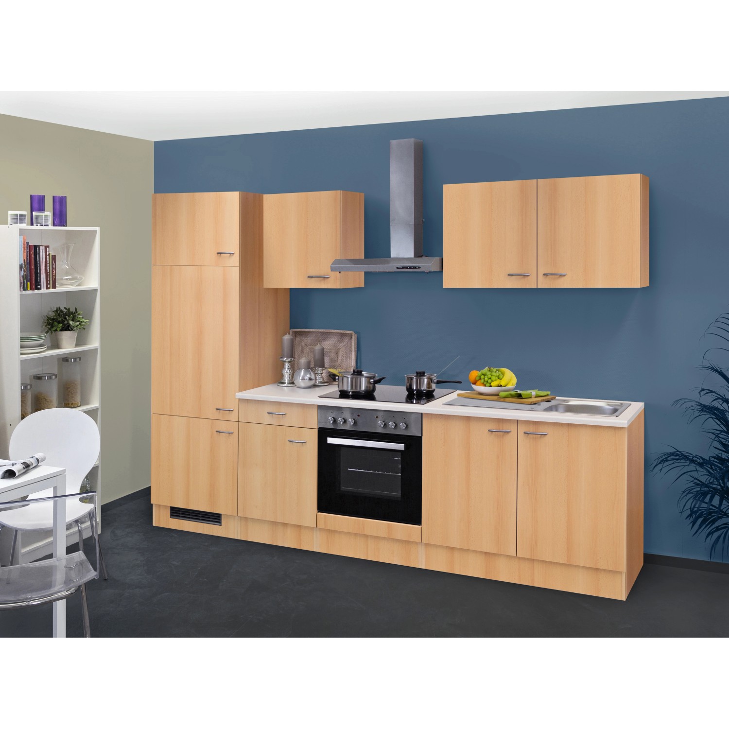 Flex-Well Classic Küchenzeile/Küchenblock Nano 270 cm Buche Nachbildung