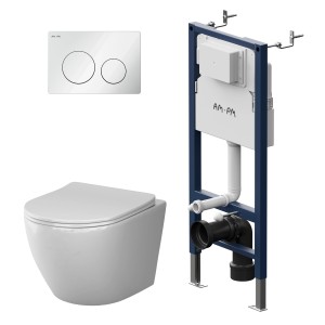 AM.PM WC Set Wand WC Vorwandelement Drückerplatte Toilette mit Spülkasten Komplett IIS90101.LA1900  Prime Fit