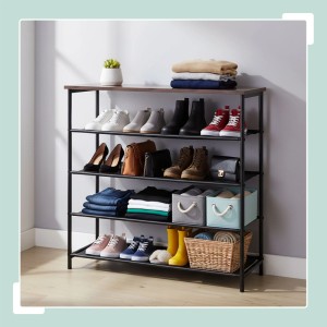 Relaxdays Schuhregal mit Ablage Eisen Schwarz Platzsparend 75 cm x 75 cm x 30 cm