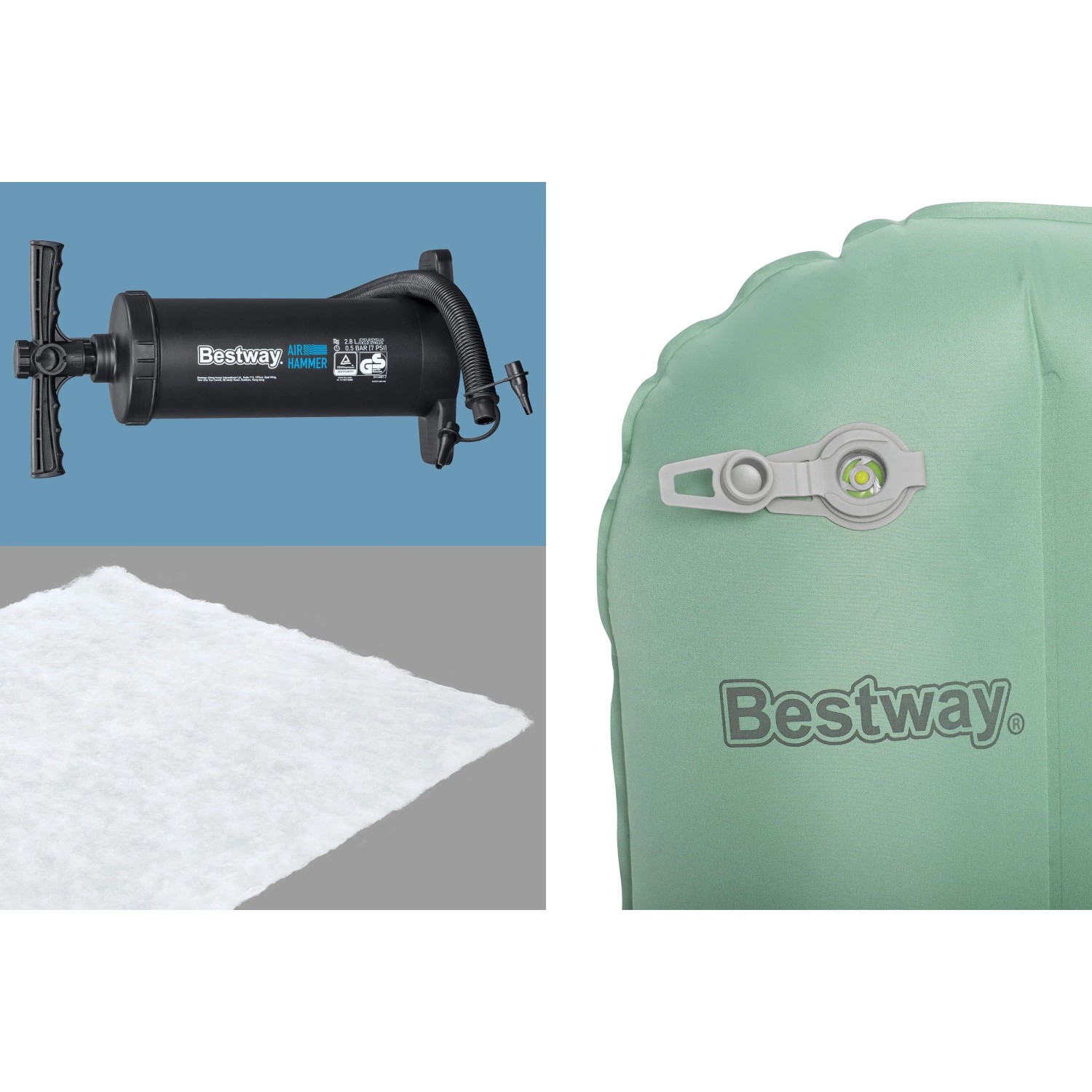 Bestway Doppel-Isomatte AdventuRest mit Pumpe und Flickzeug, mintgrün.