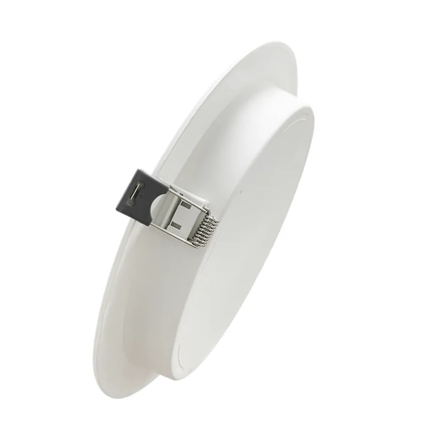 Runder, weißer LUXULA LED Einbaustrahler, 18W, mit einstellbarer Lichtfarbe und Befestigungsfeder.