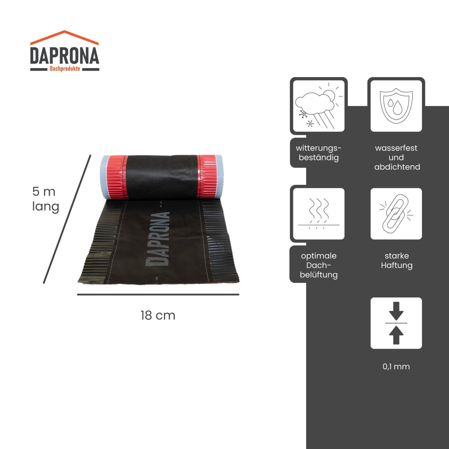Daprona Firstband Alu, 5m x 180mm, schwarz. Firstrolle zur Abdichtung und Belüftung des Dachfirsts.