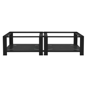 Schwarzes Doppel Waschmaschinen Untergestell aus Stahl, 128 cm, mit 2 Ablagen für stabilen Stand.