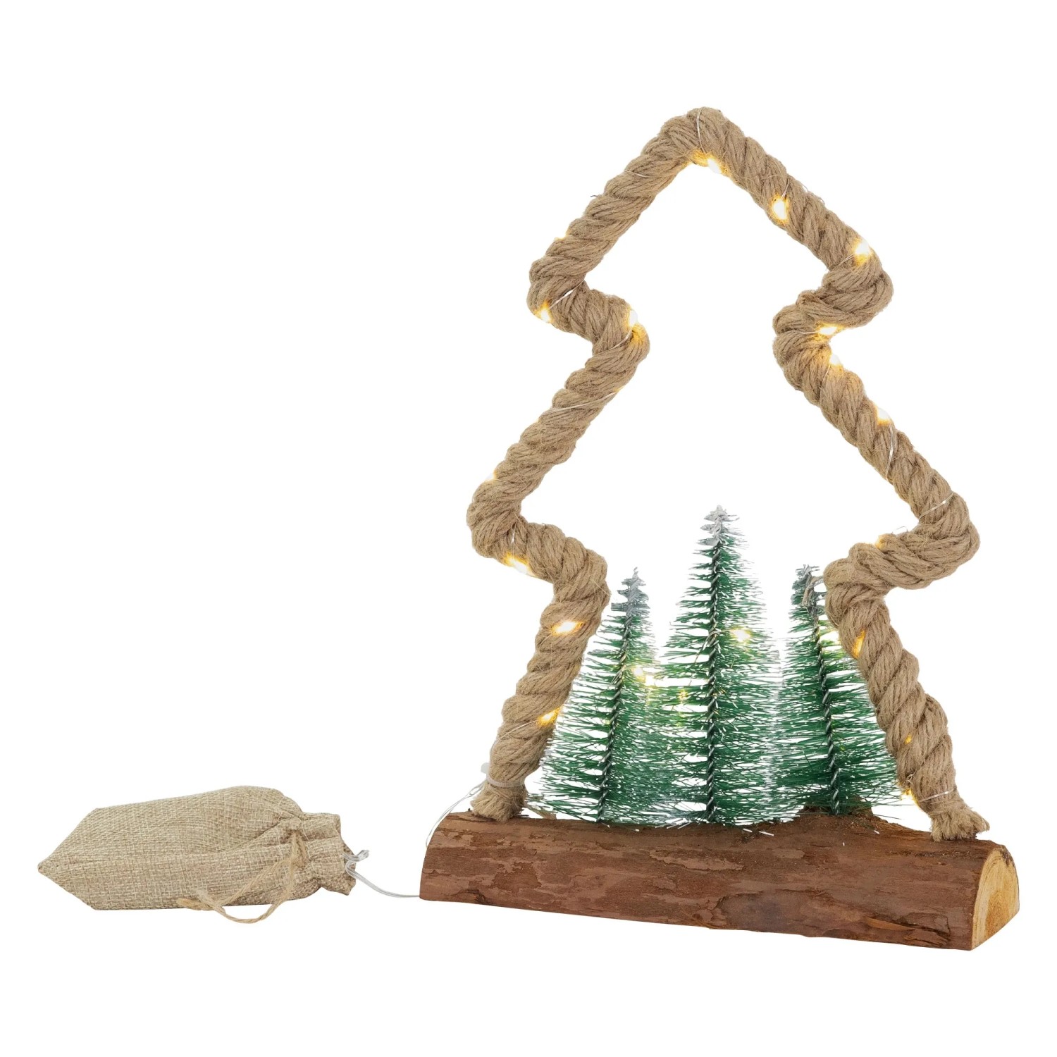 ECD Germany LED Jute Baum mit LED-Beleuchtung mit Timer 23x6,5x30 cm