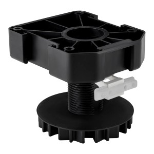 SOTECH Möbelfuß, schwarz, 55mm hoch, mit Sockelgleiter und Befestigungsclip.