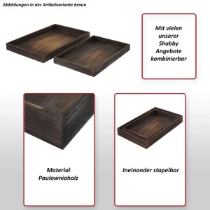 MCW 2er Set braune Paulowniaholz Schalen im Shabby-Look, stapelbar, Größen S & M. Ideal als Küchenhelfer.