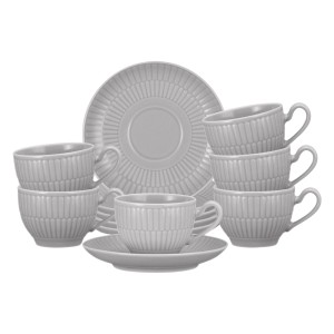 Seltmann Weiden Amina Espressotassen-Set, 6-teilig, silbergrau. Geschirr aus Porzellan mit Rillenrelief.