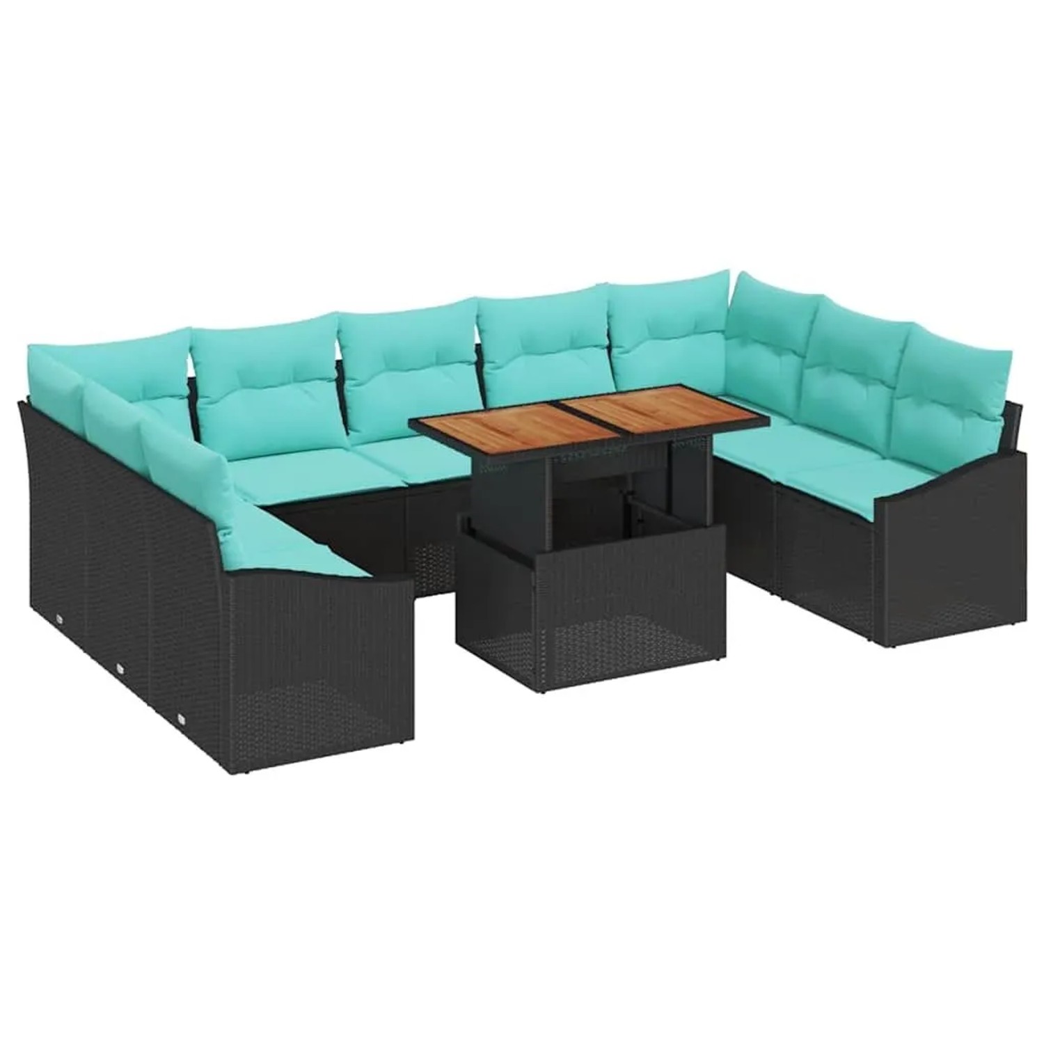 vidaXL Garten Essgruppe mit Kissen 10-Tlg Schwarz und Teal 3349885