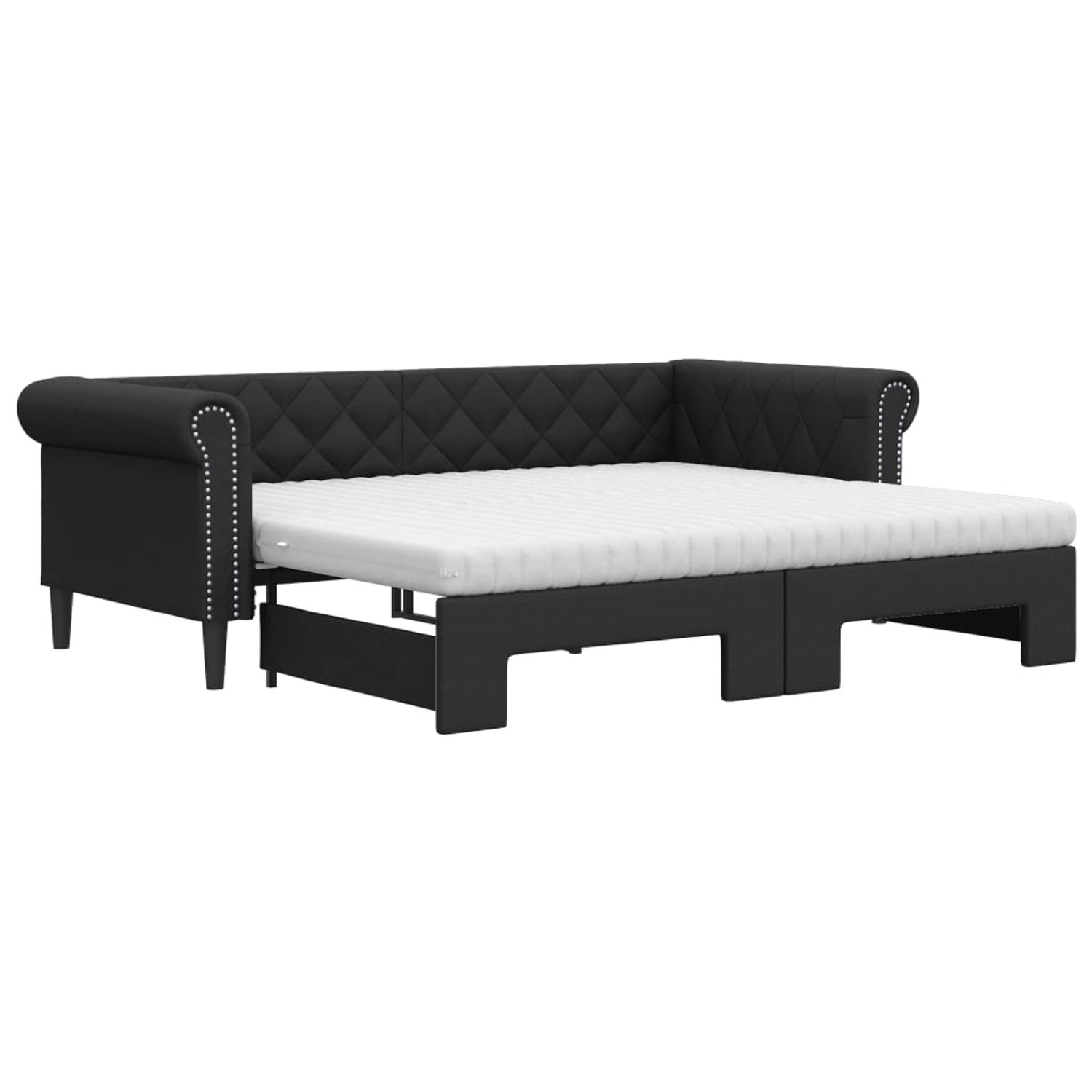 vidaXL Tagesbett Ausziehbar mit Matratzen Schwarz 90x200 cm Kunstleder1847020