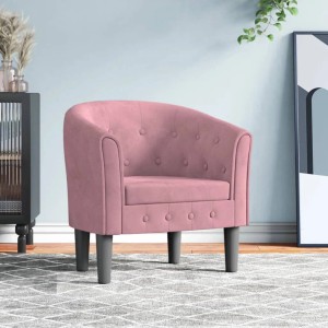 Eleganter rosa Samt Clubsessel mit Knopfheftung. Bequemer Loungesessel für Wohnzimmer oder Schlafzimmer.