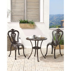 Braune Beliani Gartenstühle (2 Stk.) mit Tisch. Bistro-Set aus Metall für Terrasse und Garten.