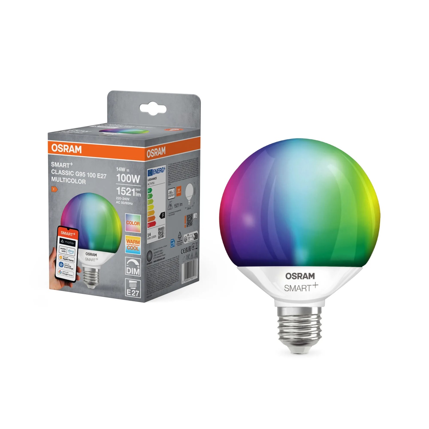 Osram Matter Leuchtmittel E27 Globeform G95 RGBW 14 W 1.521 lm 14 x 9,5 cm