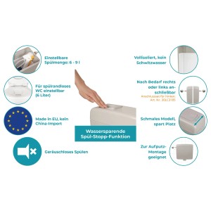 Calmwaters Aufputz-Spülkasten in Manhattan-Grau mit Spül-Stopp-Funktion für Stand-WC.